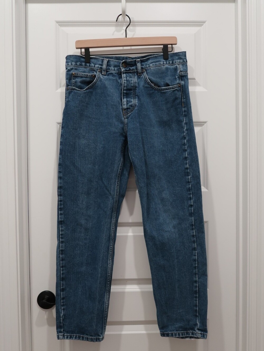 Carhartt Newel Pant Blue Denim Size 31 With Button Front Closure